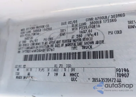 2005 Ford E-150 Commercial/Recreational z USA, uszkodzony, nr VIN 1FTRE14W35HB18761